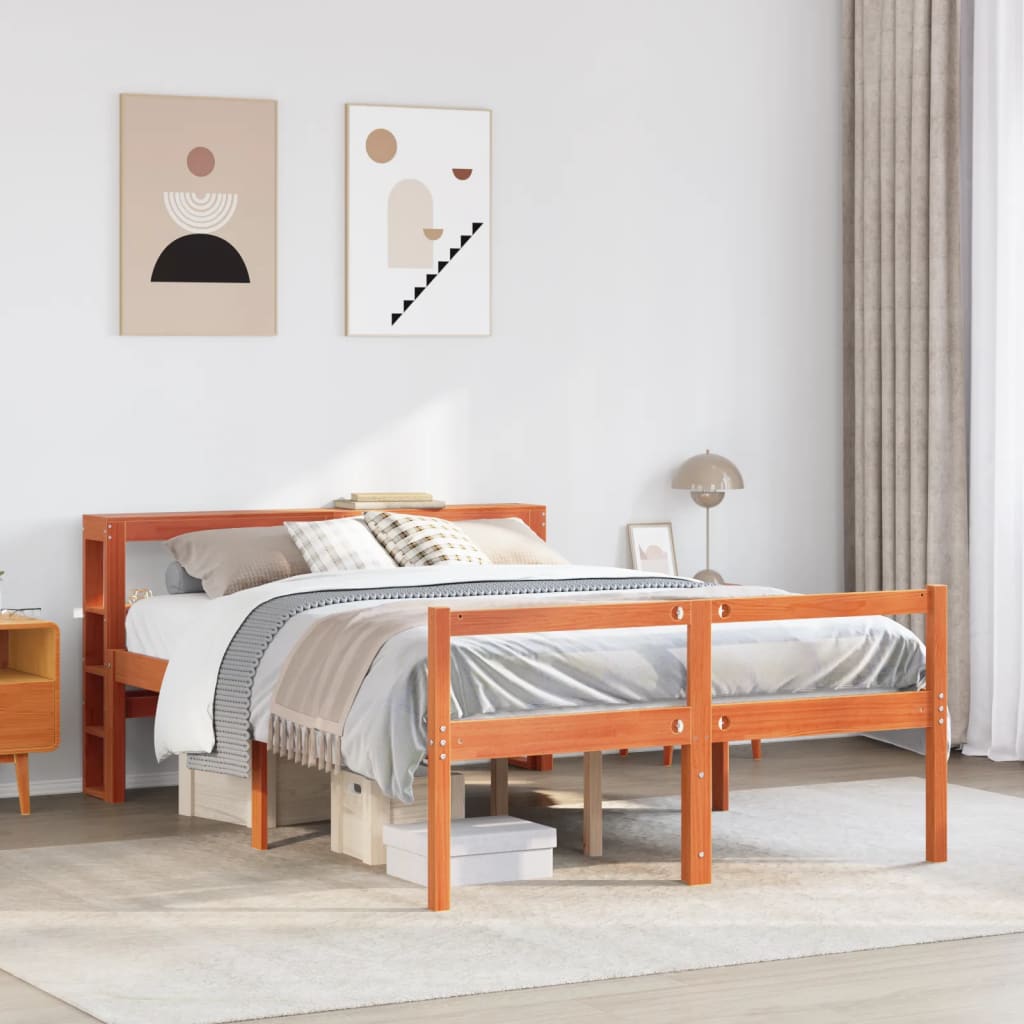 Bed Frame with Headboard without Mattress Wax Brown 135x190 cm Double
