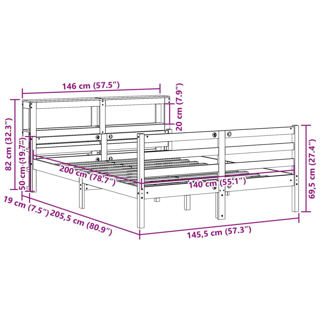 Bed Frame with Headboard without Mattress White 140x200 cm
