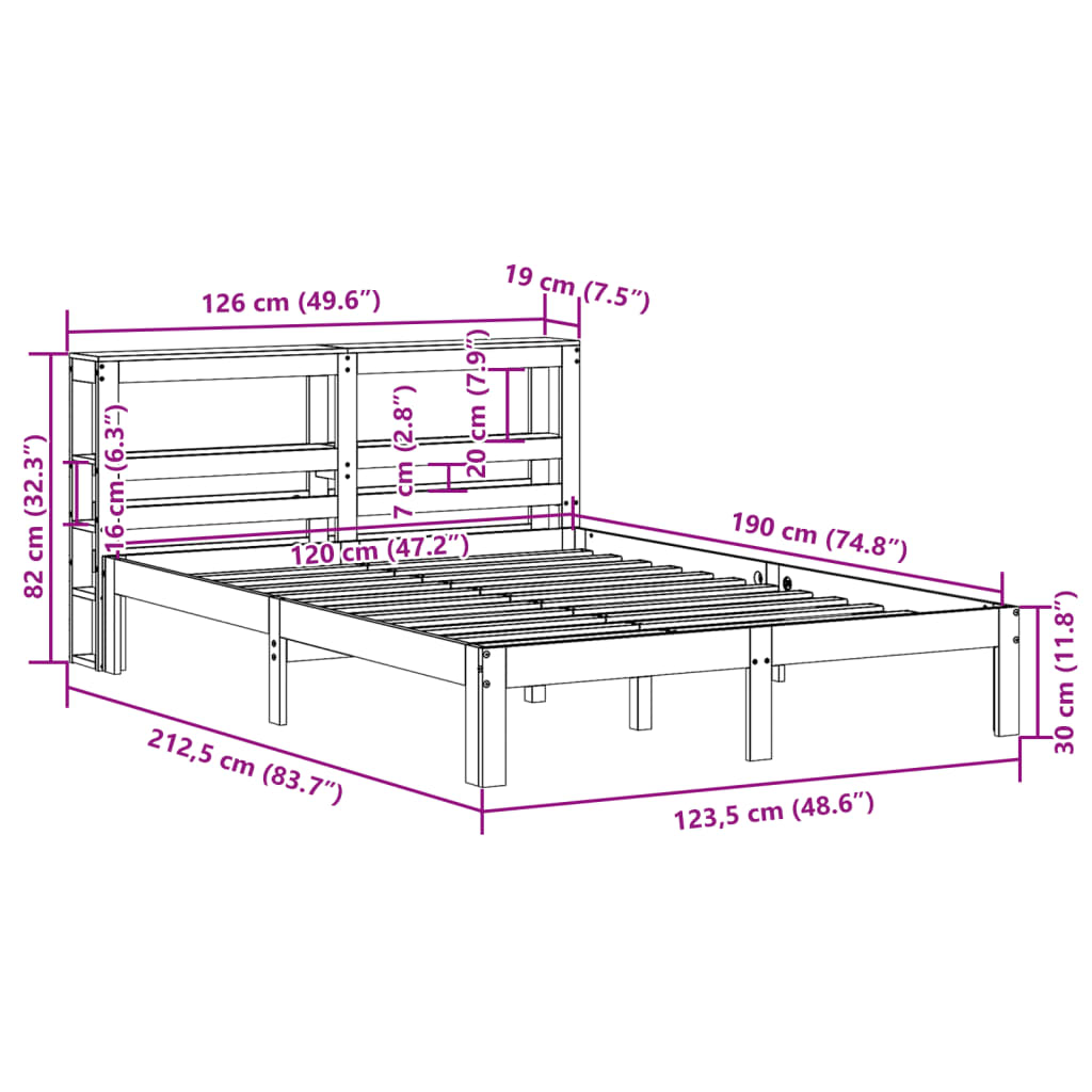 Bed Frame with Headboard without Mattress White 120x190 cm Small Double