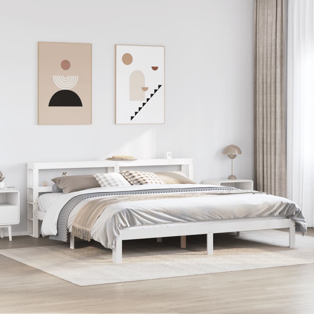 Bed Frame with Headboard without Mattress White 200x200 cm