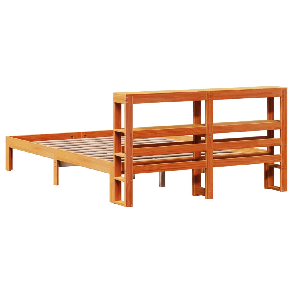 Bed Frame without Mattress Wax Brown 135x190 cm Double Solid Wood Pine