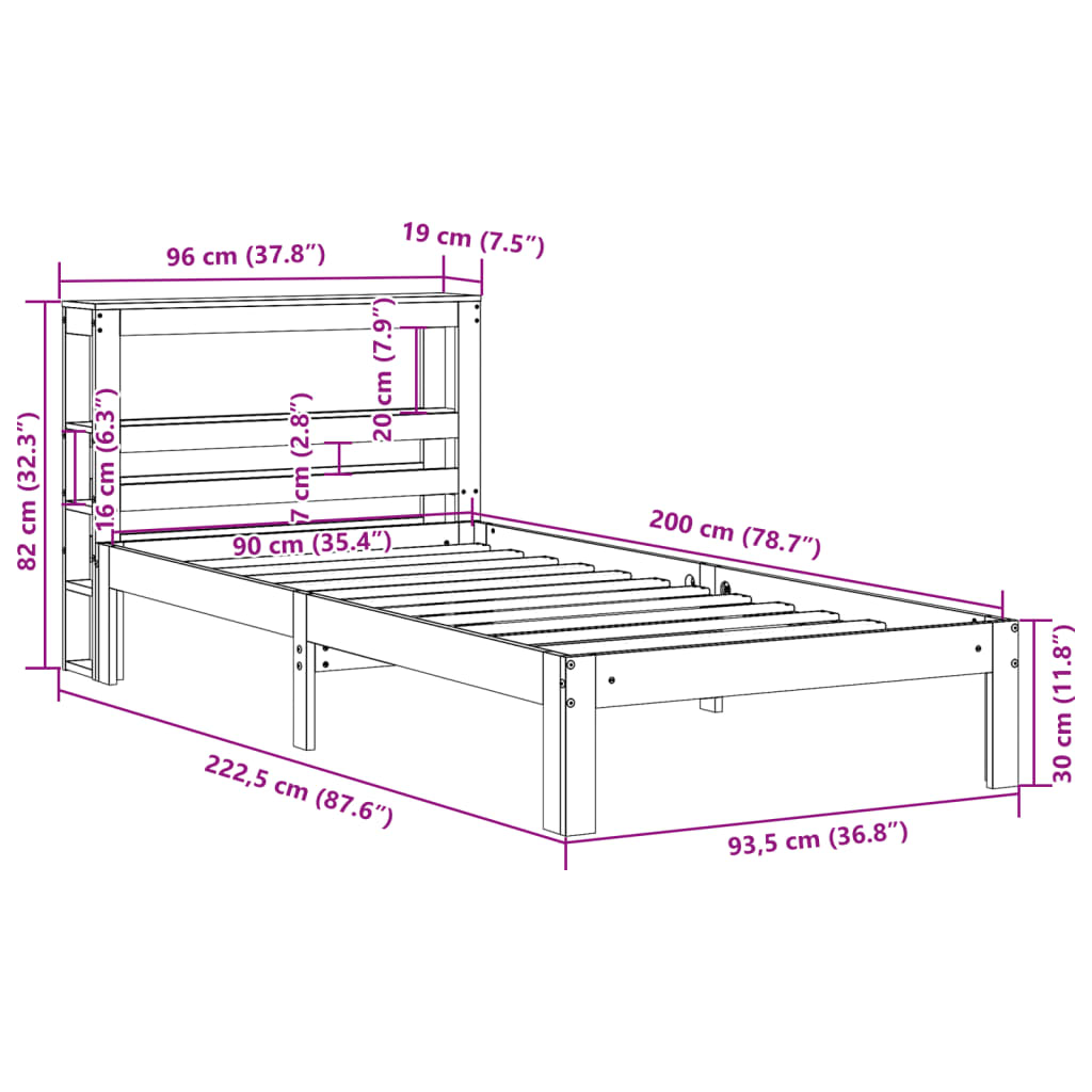 Bed Frame without Mattress Wax Brown 90x200 cm Solid Wood Pine