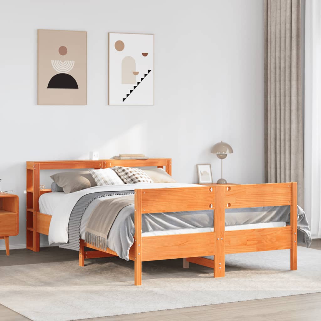 Bed Frame without Mattress Wax Brown 160x200 cm Solid Wood Pine