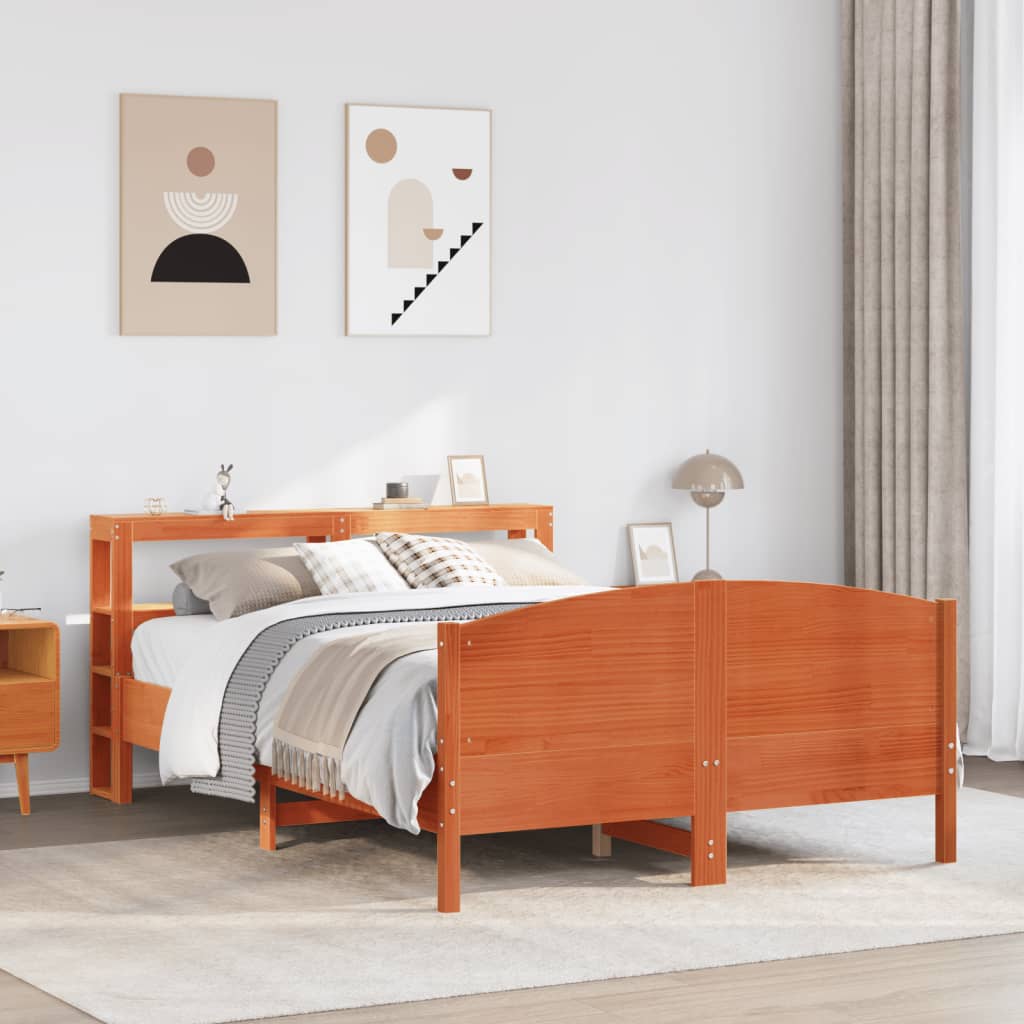 Bed Frame without Mattress Wax Brown 140x190 cm Solid Wood Pine