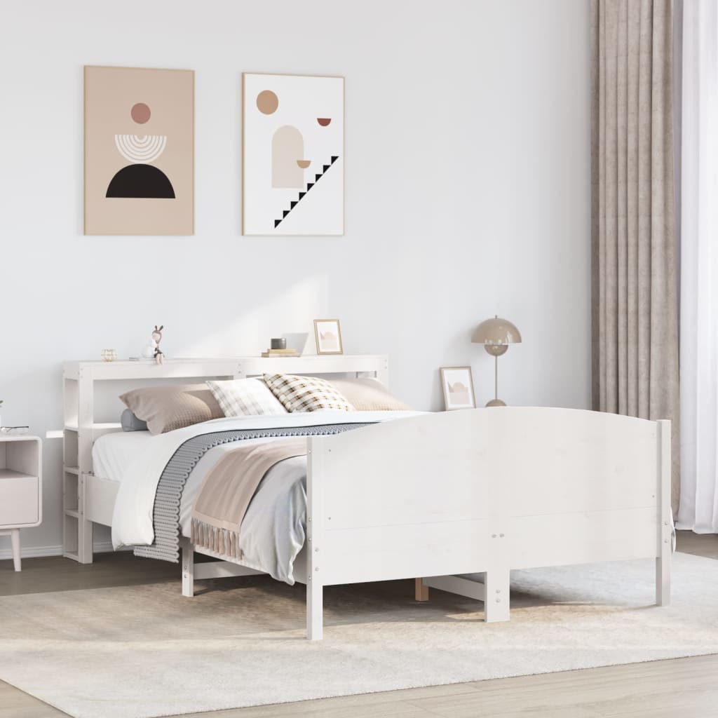 Bed Frame without Mattress White 135x190 cm Double Solid Wood Pine