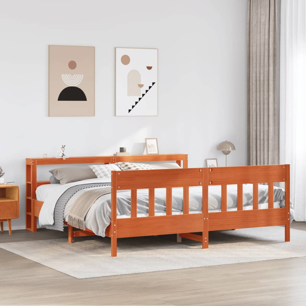 Bed Frame without Mattress Wax Brown 200x200 cm Solid Wood Pine