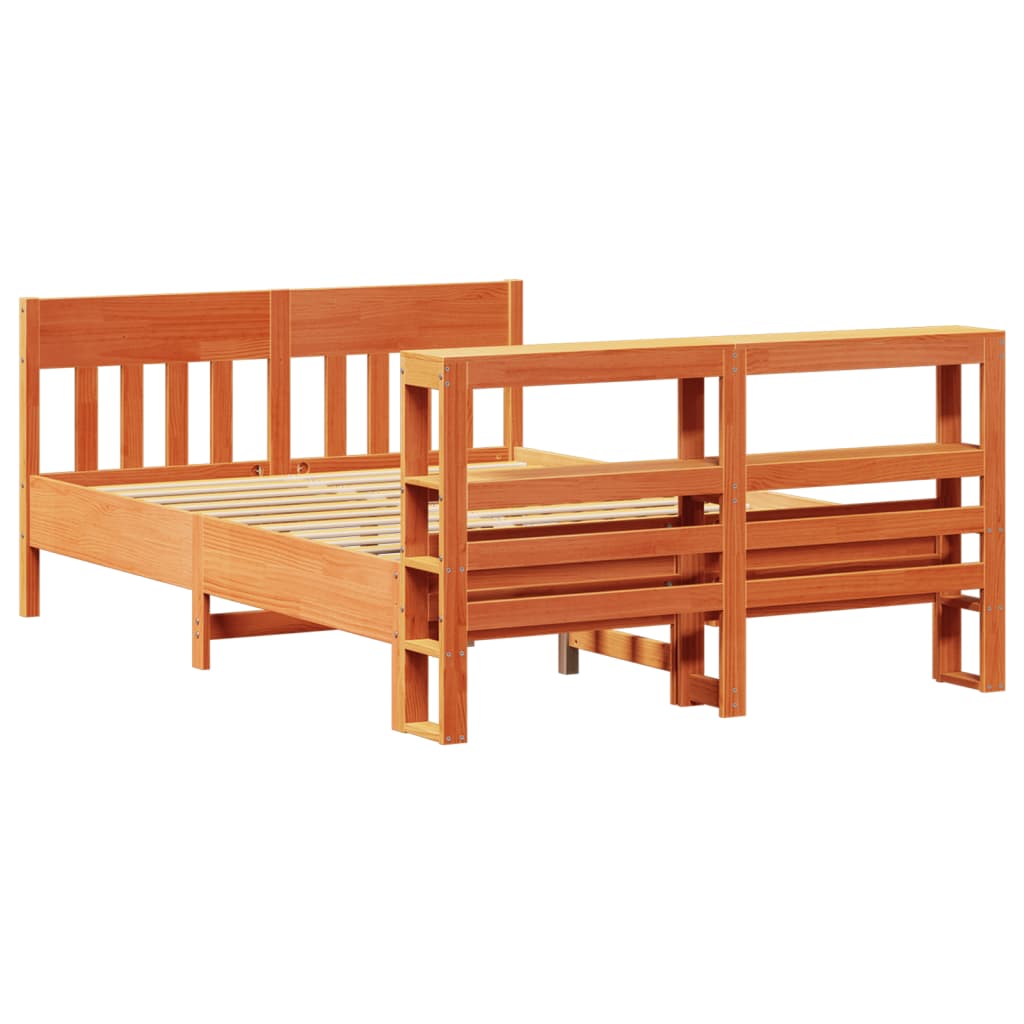 Bed Frame without Mattress Wax Brown 140x200 cm Solid Wood Pine