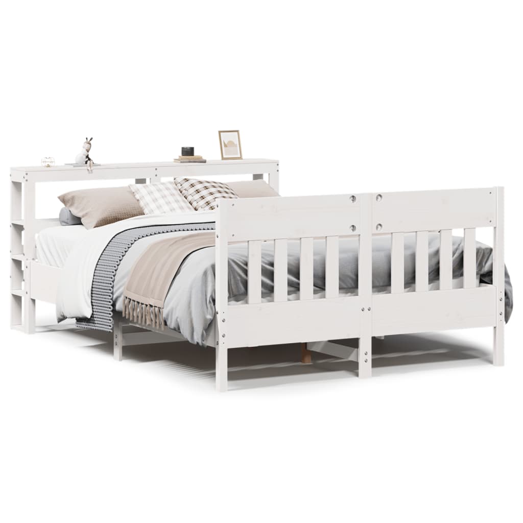 Bed Frame without Mattress White 135x190 cm Double Solid Wood Pine