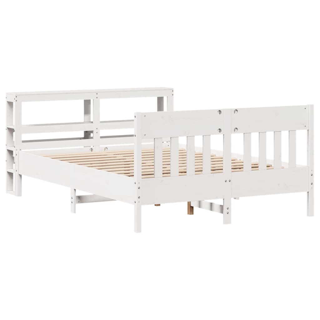 Bed Frame without Mattress White 135x190 cm Double Solid Wood Pine