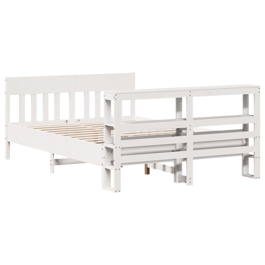 Bed Frame without Mattress White 135x190 cm Double Solid Wood Pine