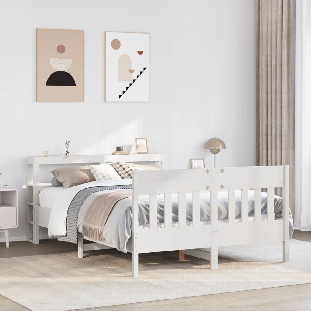 Bed Frame without Mattress White 135x190 cm Double Solid Wood Pine