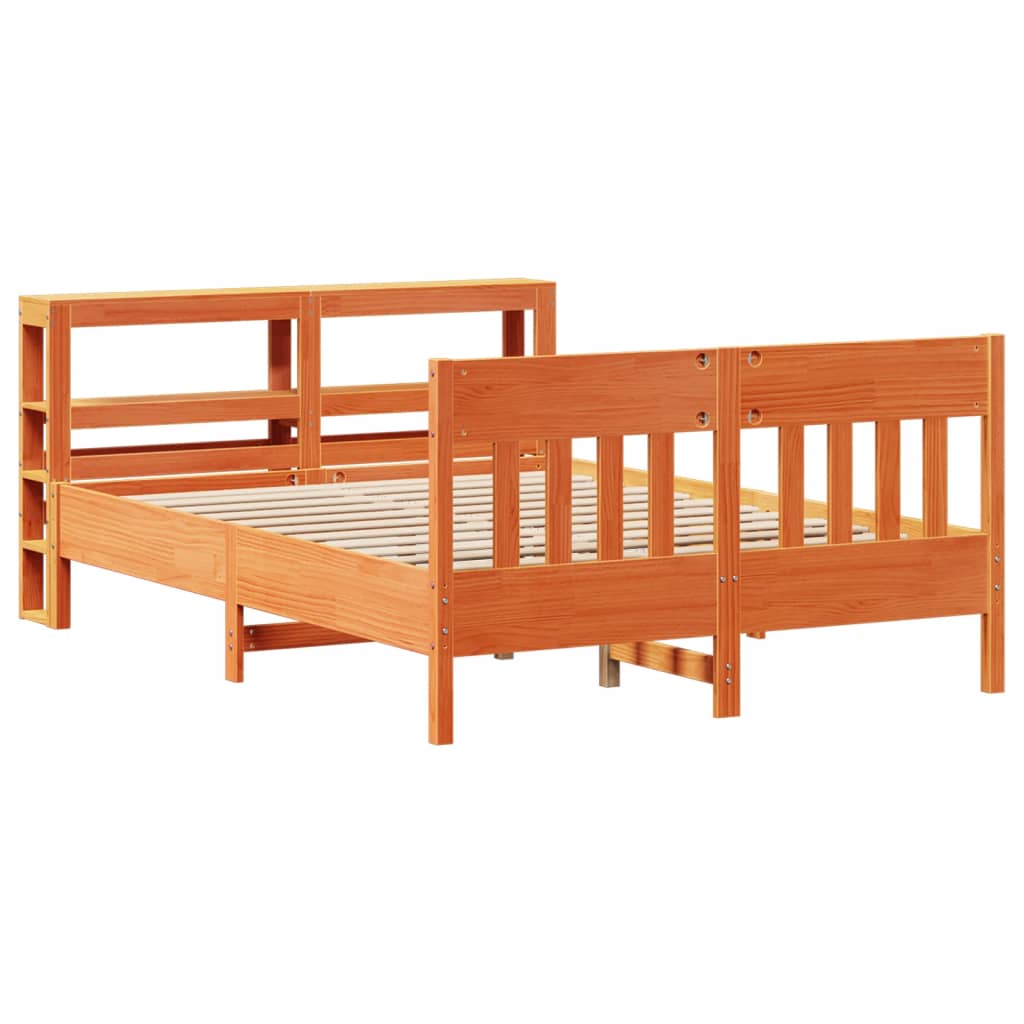 Bed Frame without Mattress Wax Brown 135x190 cm Double Solid Wood Pine