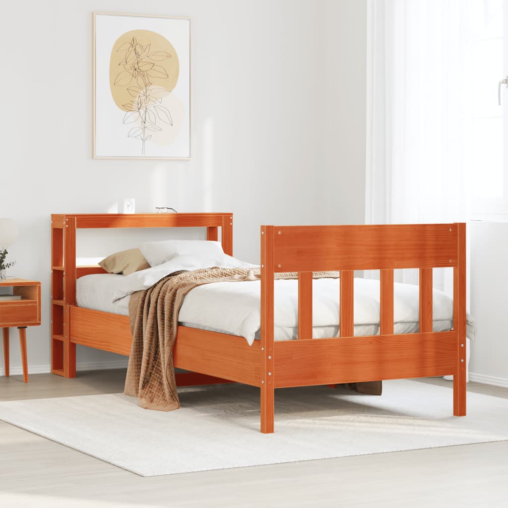 Bed Frame without Mattress Wax Brown 90x190 cm Single Solid Wood Pine