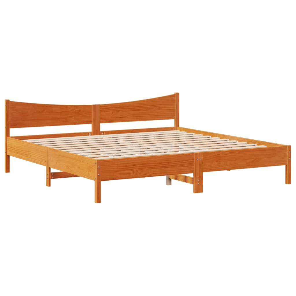 Bed Frame with Headboard Wax Brown 200x200 cm Solid Wood Pine