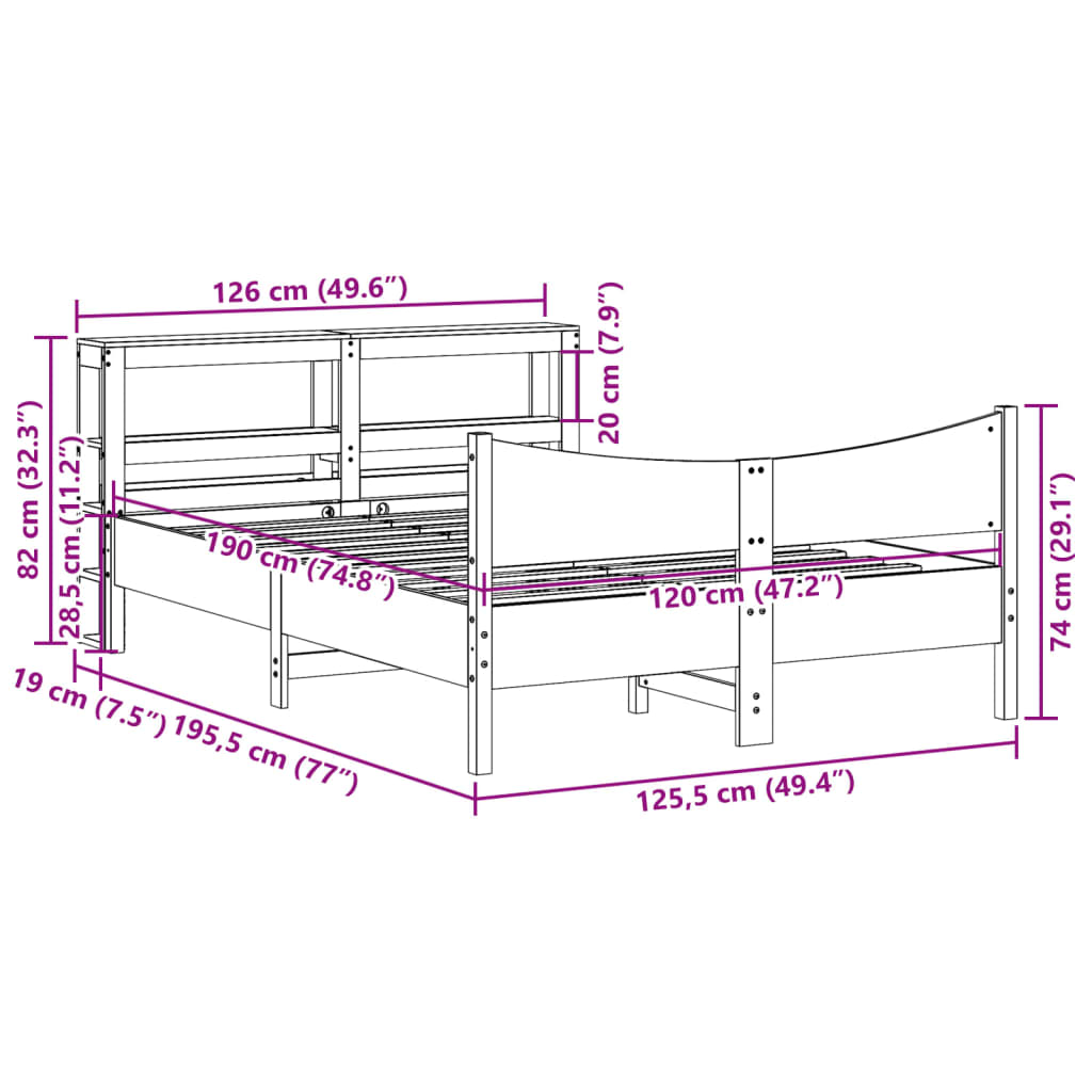 Bed Frame with Headboard White 120x190 cm Small Double Solid Wood Pine