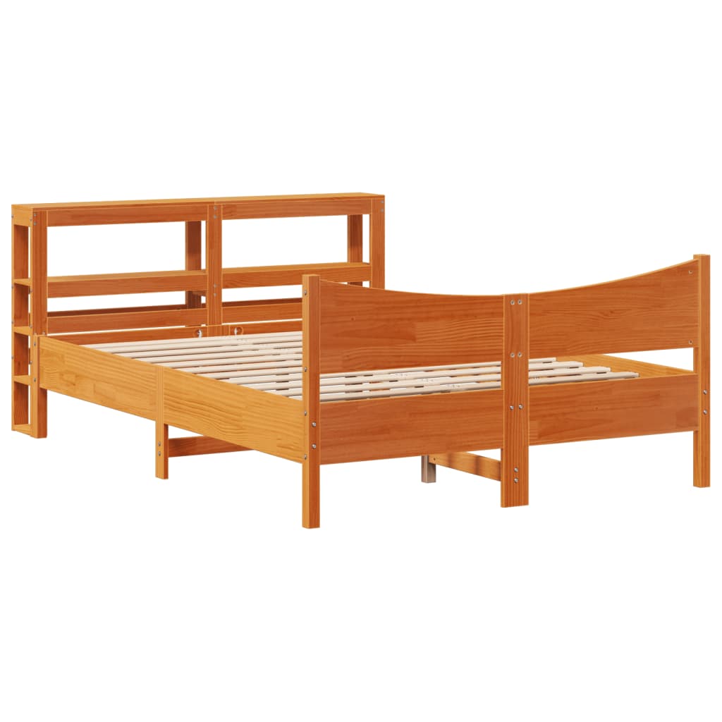 Bed Frame with Headboard Wax Brown 120x190 cm Small Double Solid Wood Pine