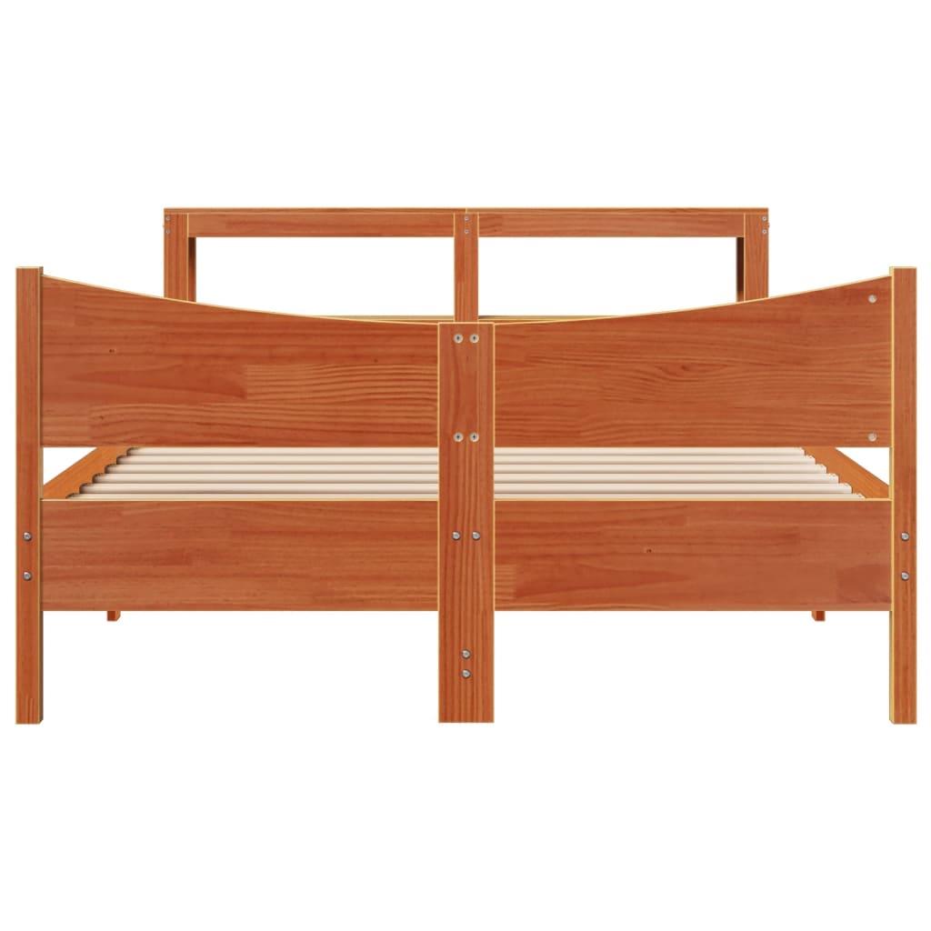 Bed Frame with Headboard Wax Brown 120x190 cm Small Double Solid Wood Pine