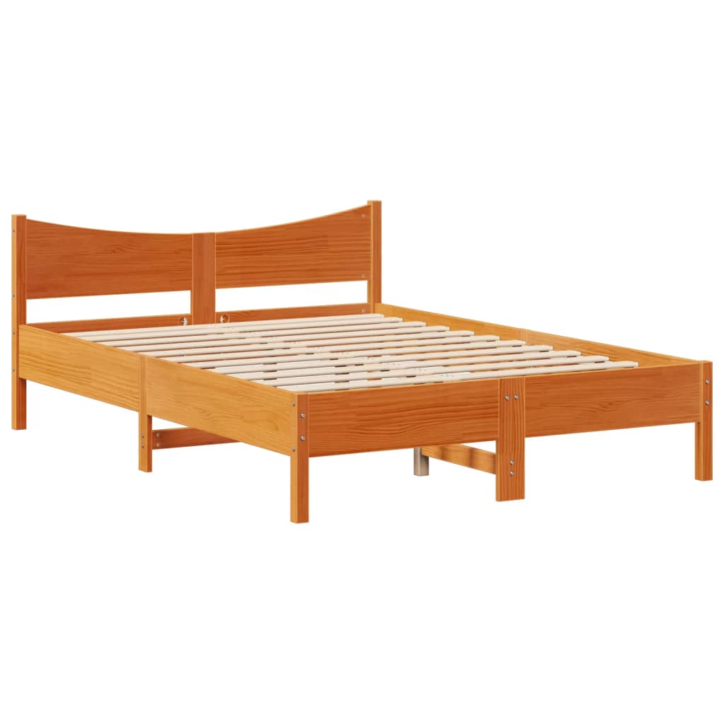 Bed Frame with Headboard Wax Brown 120x190 cm Small Double Solid Wood Pine