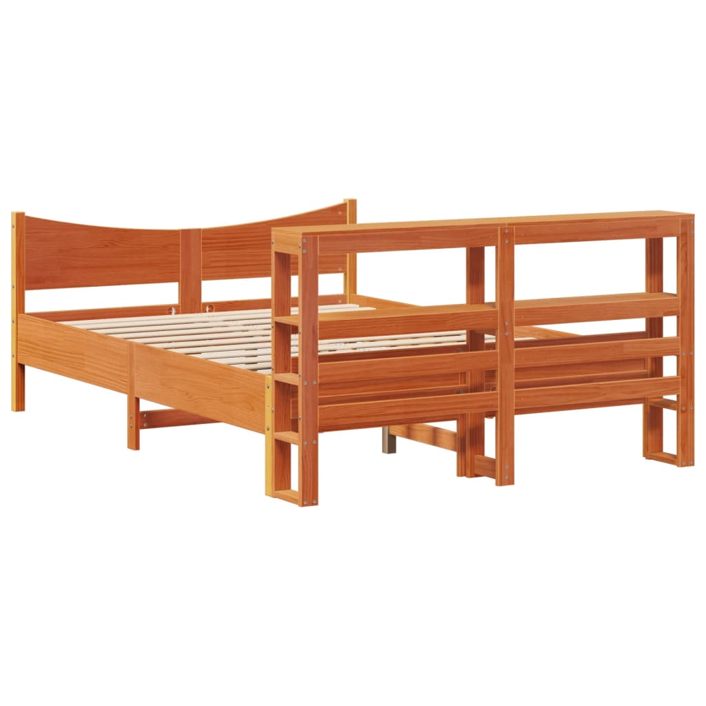 Bed Frame with Headboard Wax Brown 120x190 cm Small Double Solid Wood Pine