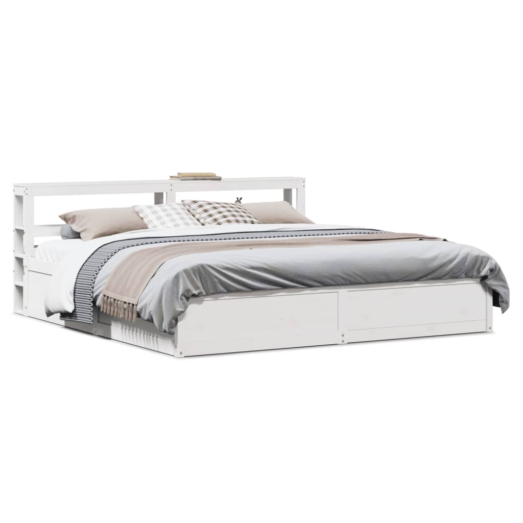 Bed Frame with Headboard White 180x200 cm Super King Solid Wood Pine