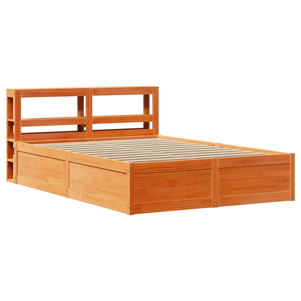 Bed Frame with Headboard Wax Brown 150x200 cm King Size Solid Wood Pine