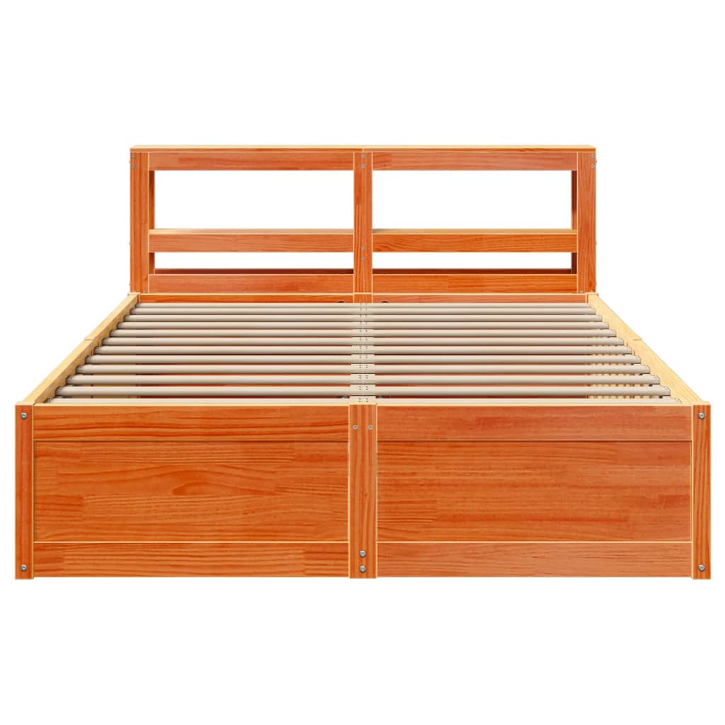 Bed Frame with Headboard Wax Brown 150x200 cm King Size Solid Wood Pine