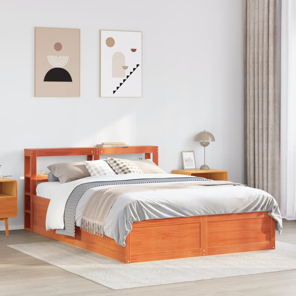 Bed Frame with Headboard Wax Brown 120x190 cm Small Double Solid Wood Pine