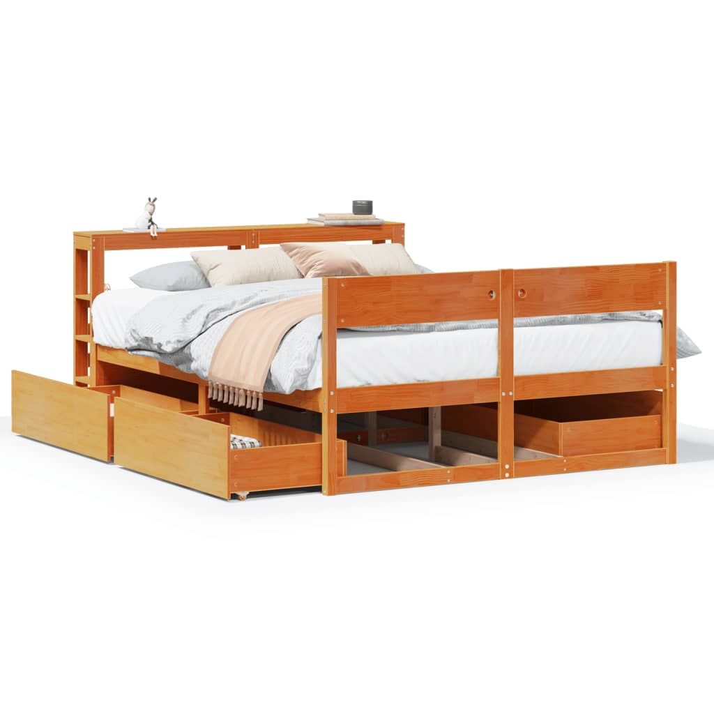 Bed Frame without Mattress Wax Brown 160x200 cm Solid Wood Pine