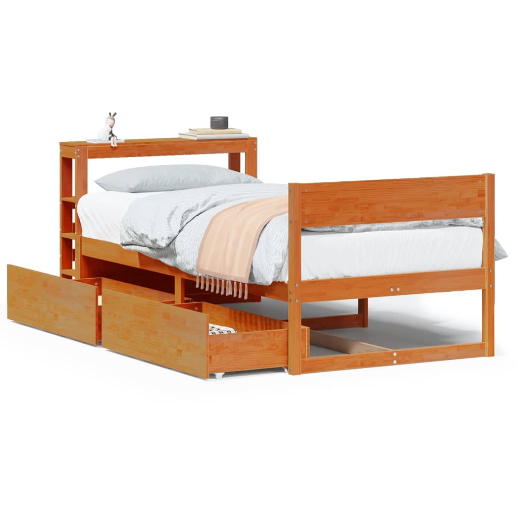 Bed Frame without Mattress Wax Brown 90x200 cm Solid Wood Pine