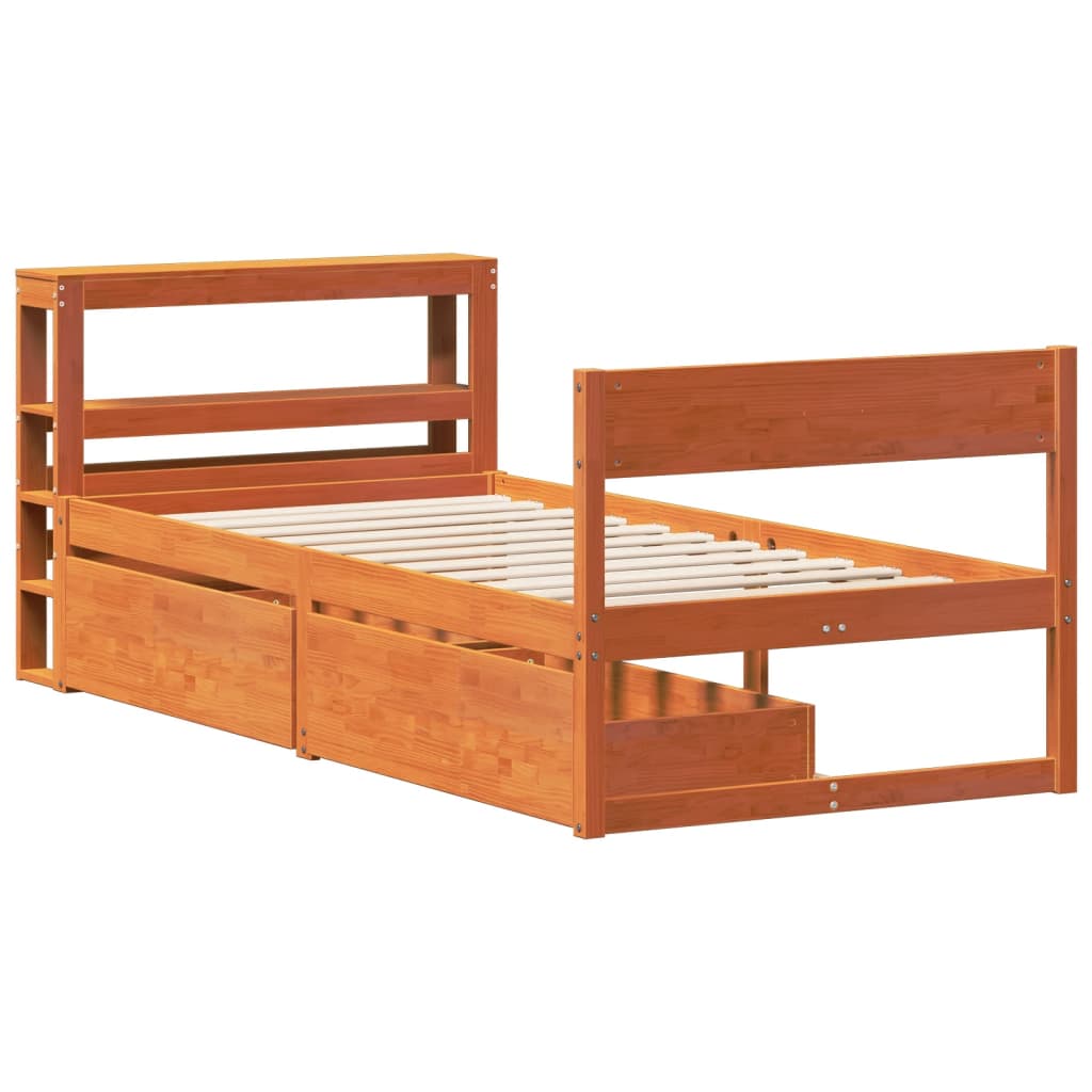 Bed Frame without Mattress Wax Brown 90x200 cm Solid Wood Pine