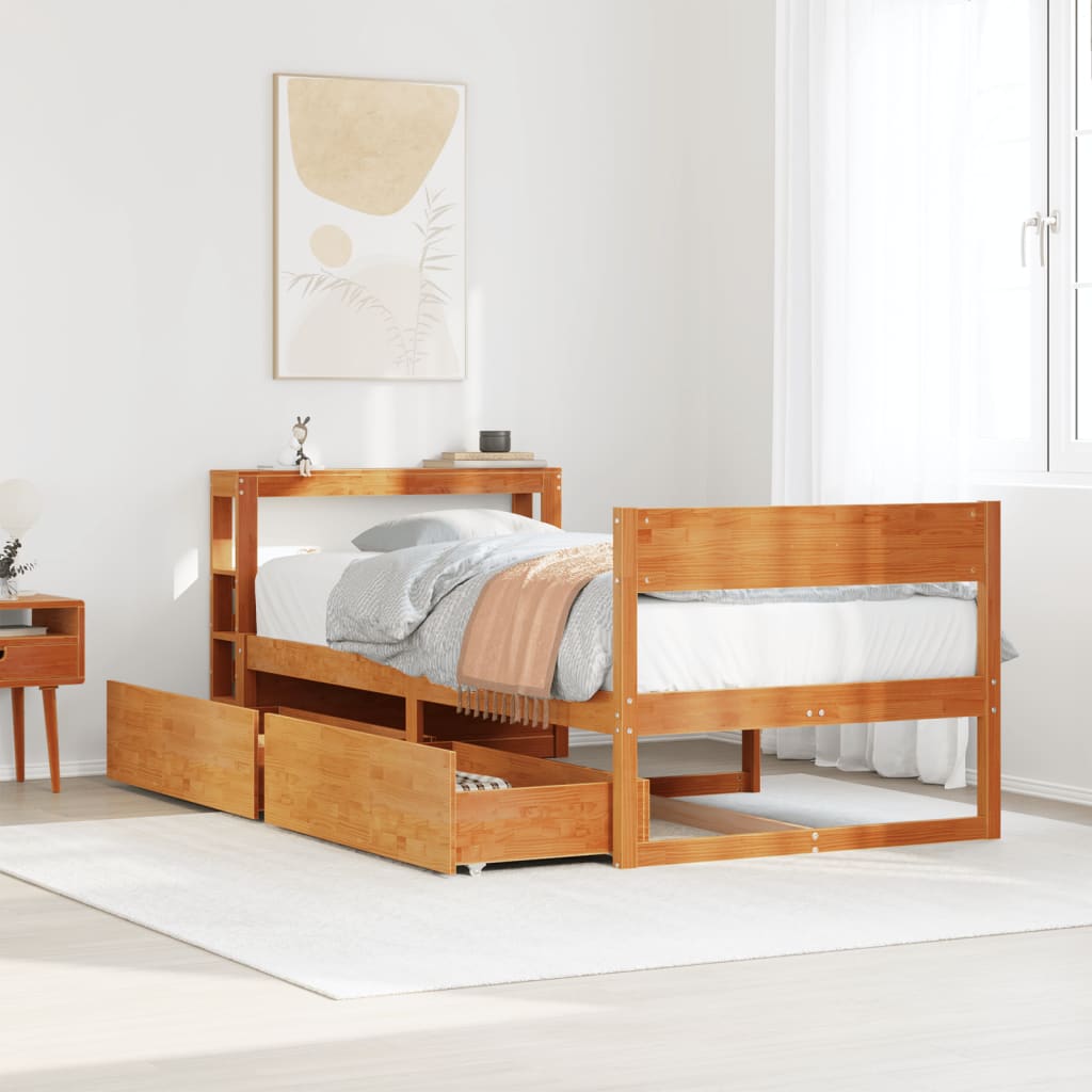 Bed Frame without Mattress Wax Brown 90x200 cm Solid Wood Pine