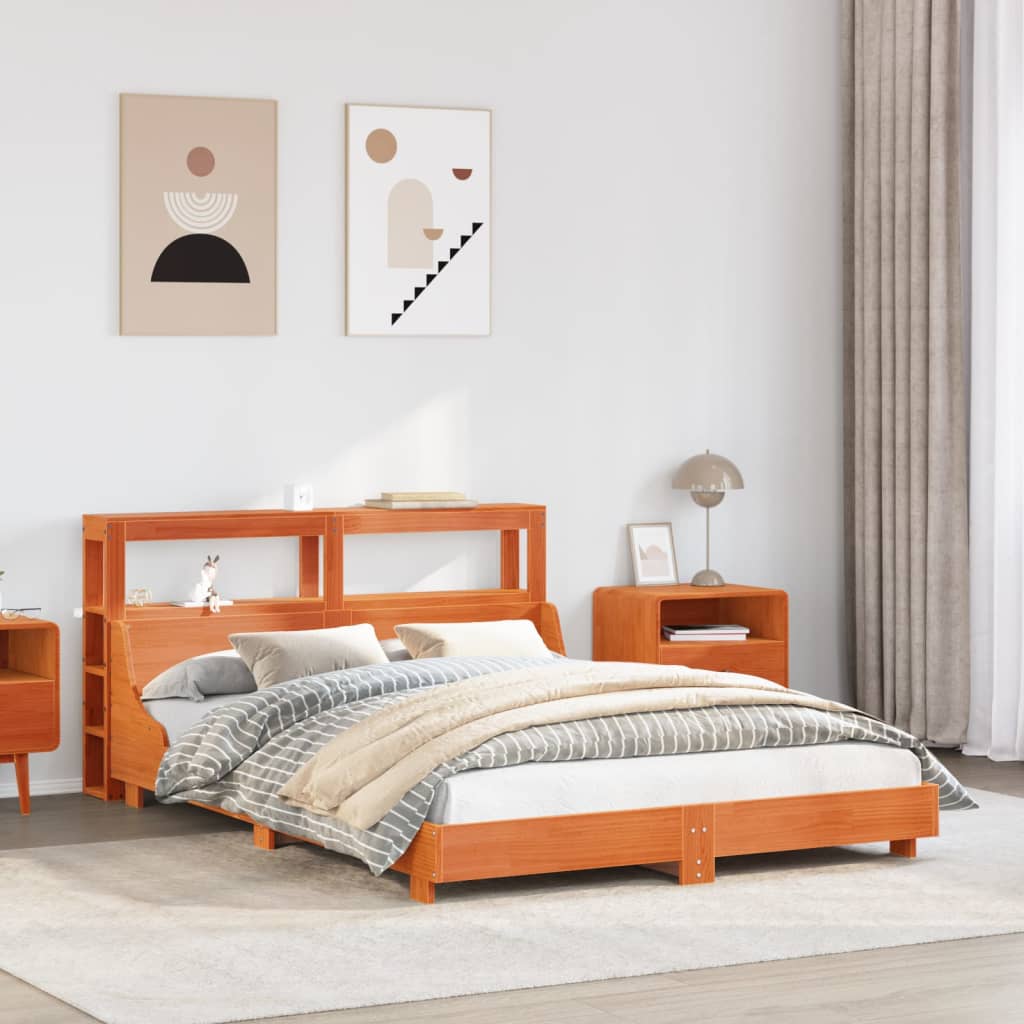 Bed Frame without Mattress Wax Brown 140x200 cm Solid Wood Pine