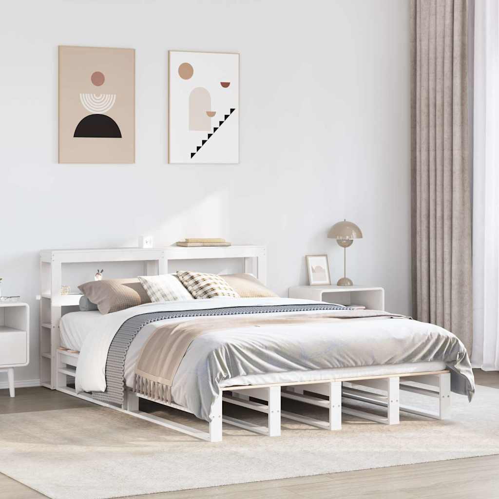 Bed Frame without Mattress White 135x190 cm Double Solid Wood Pine