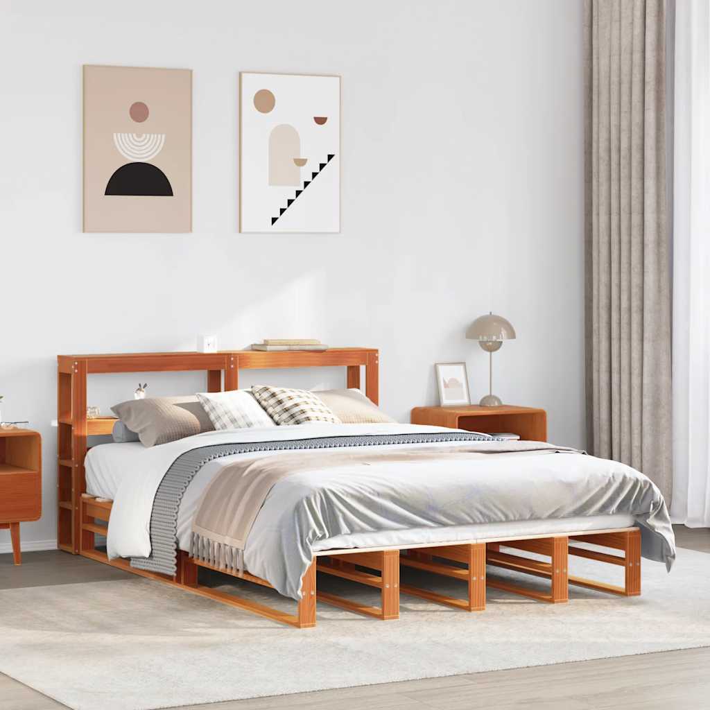 Bed Frame without Mattress Wax Brown 140x190 cm Solid Wood Pine