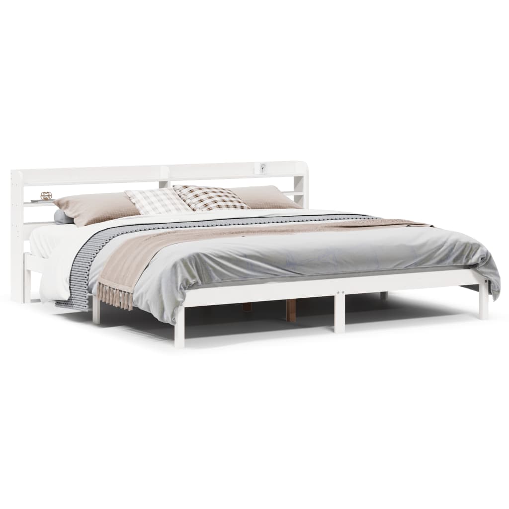 Bed Frame without Mattress White 200x200 cm Solid Wood Pine