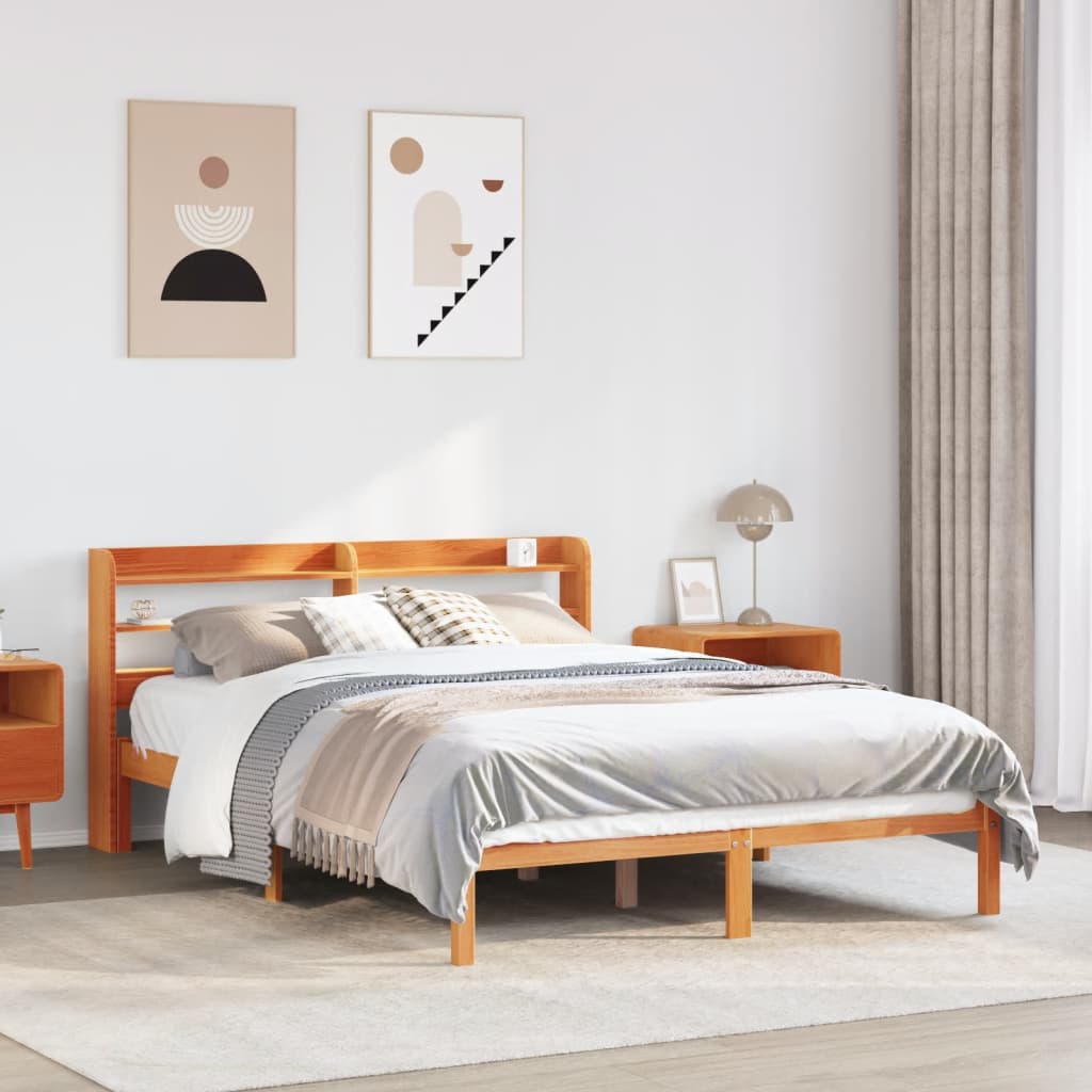 Bed Frame with Headboard without Mattress Wax Brown 160x200 cm