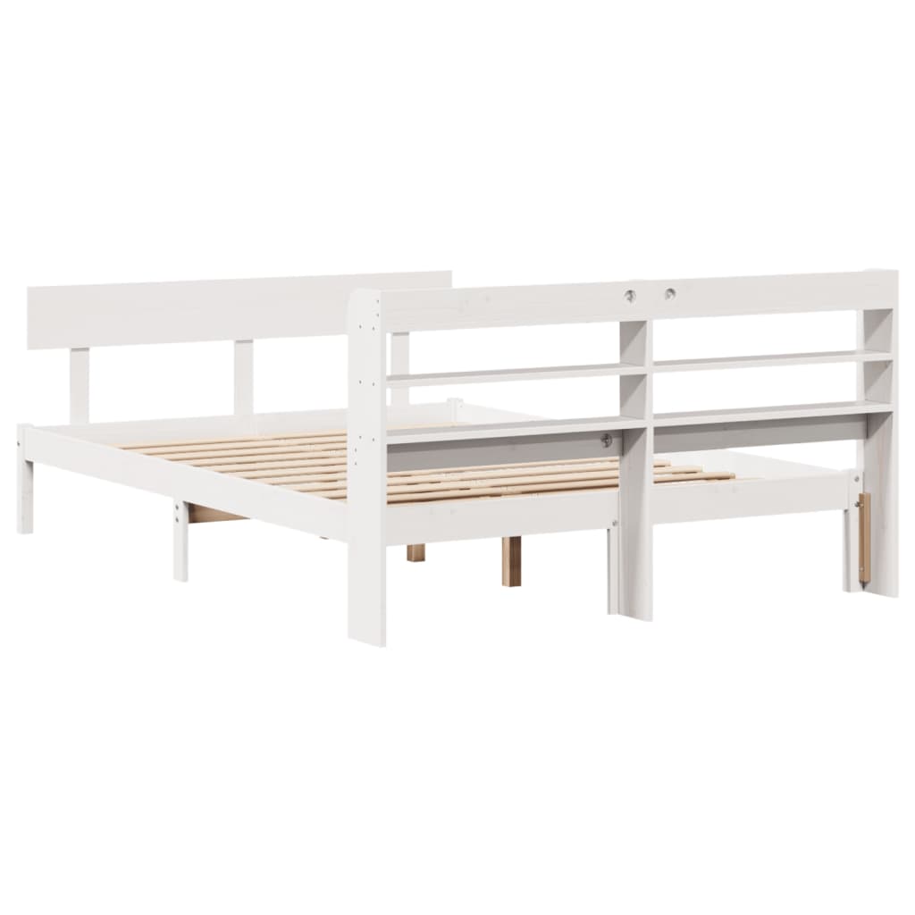 Bed Frame without Mattress White 150x200 cm King Size Solid Wood Pine
