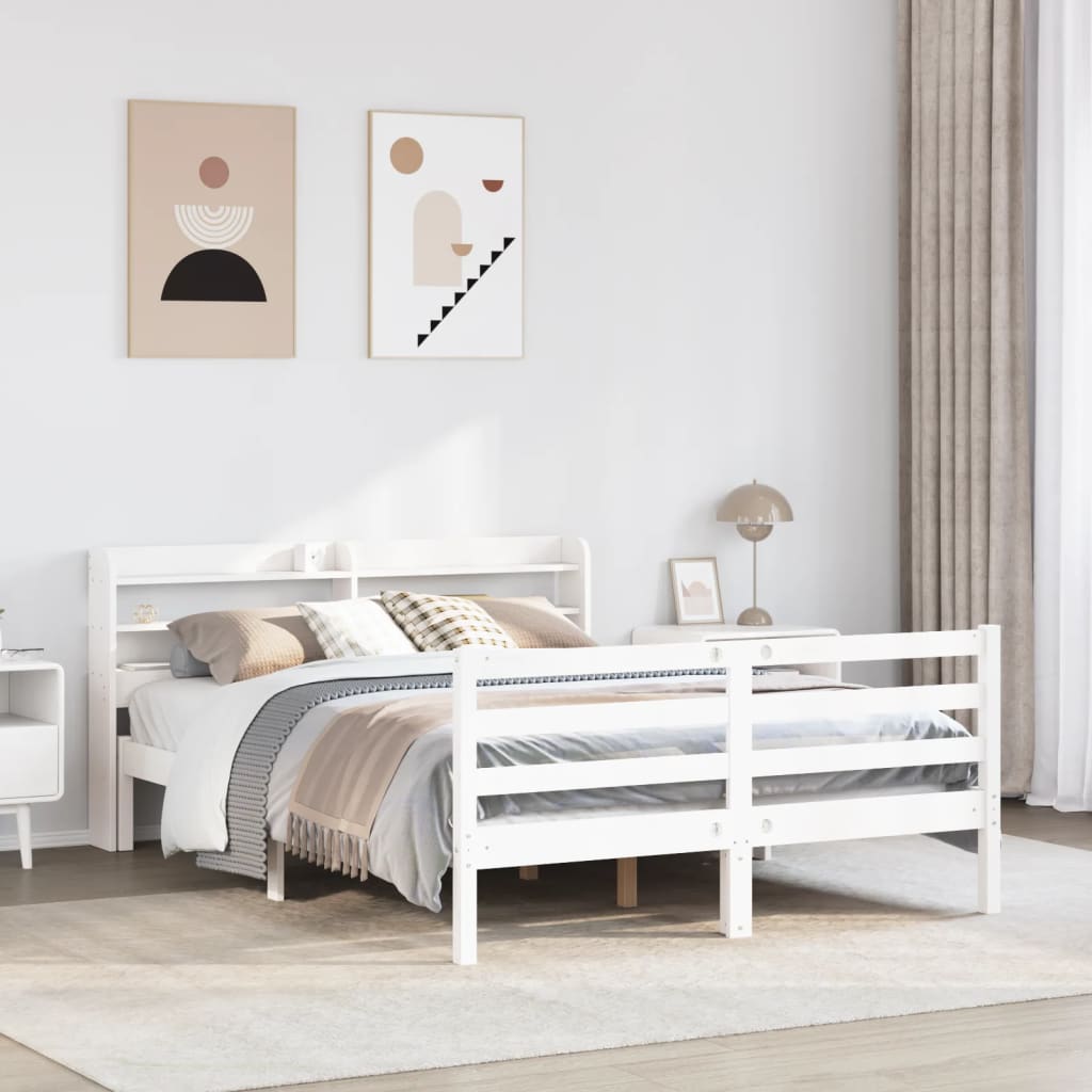 Bed Frame with Headboard without Mattress White 120x190 cm Small Double