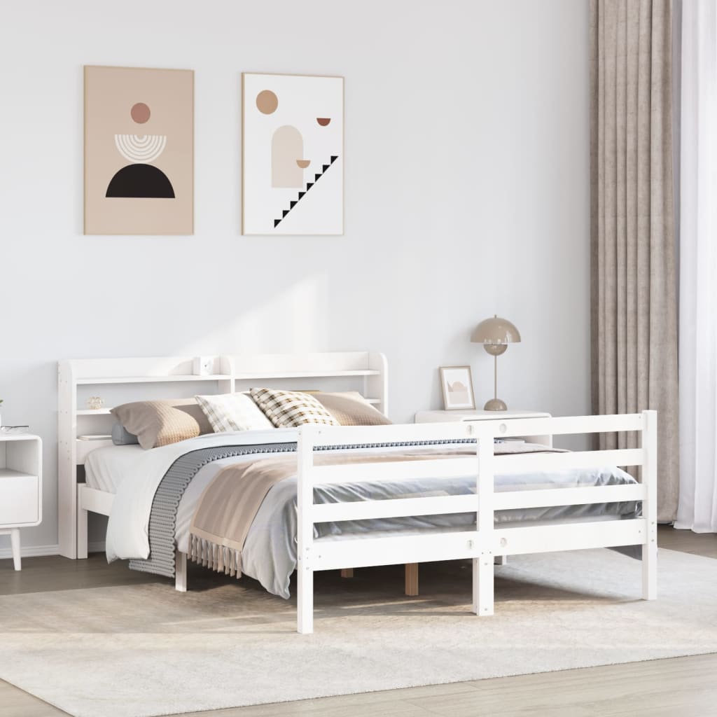 Bed Frame with Headboard without Mattress White 135x190 cm Double