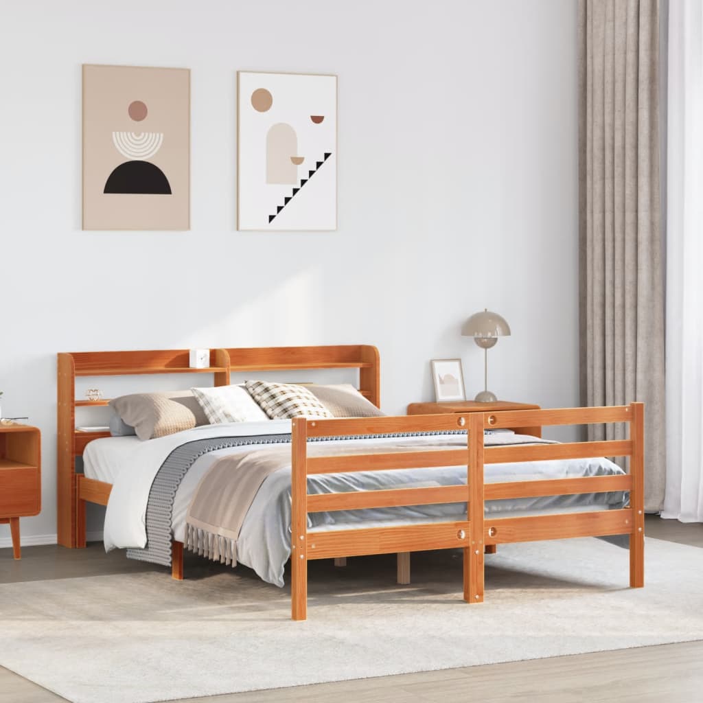 Bed Frame without Mattress Wax Brown 160x200 cm Solid Wood Pine