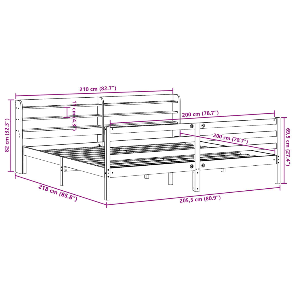 Bed Frame without Mattress Wax Brown 200x200 cm Solid Wood Pine