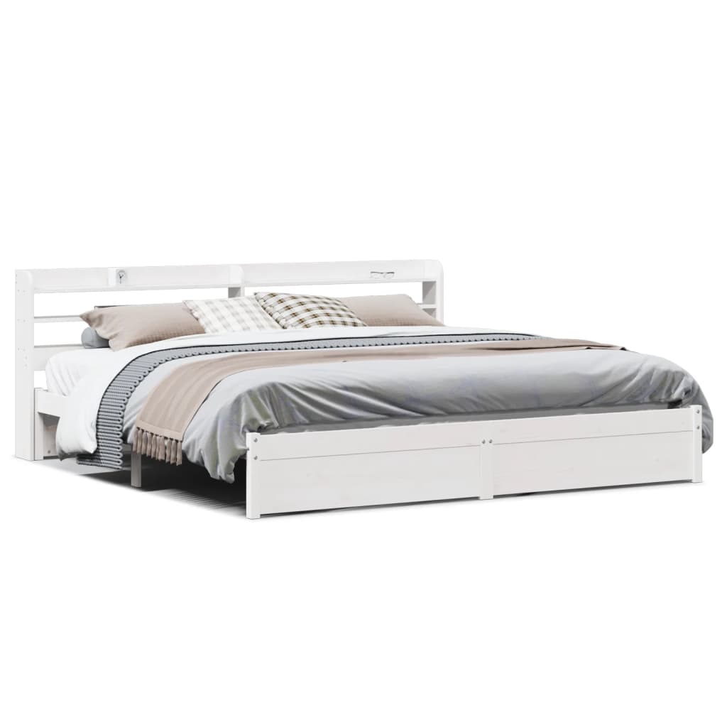 Bed Frame with Headboard without Mattress White 180x200 cm Super King