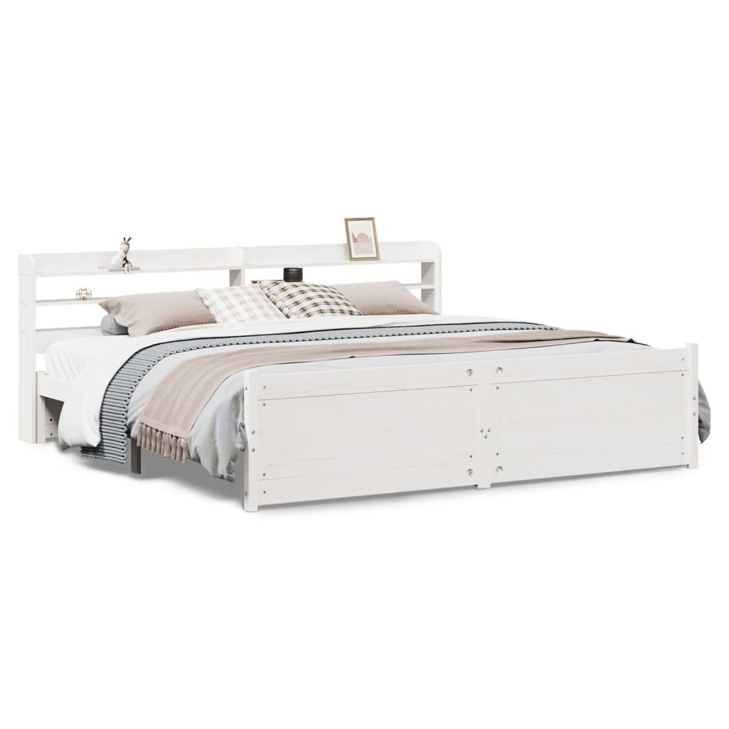 Bed Frame with Headboard without Mattress White 200x200 cm