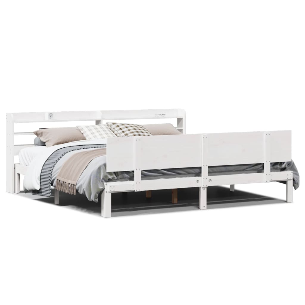 Bed Frame with Headboard without Mattress White 180x200 cm Super King
