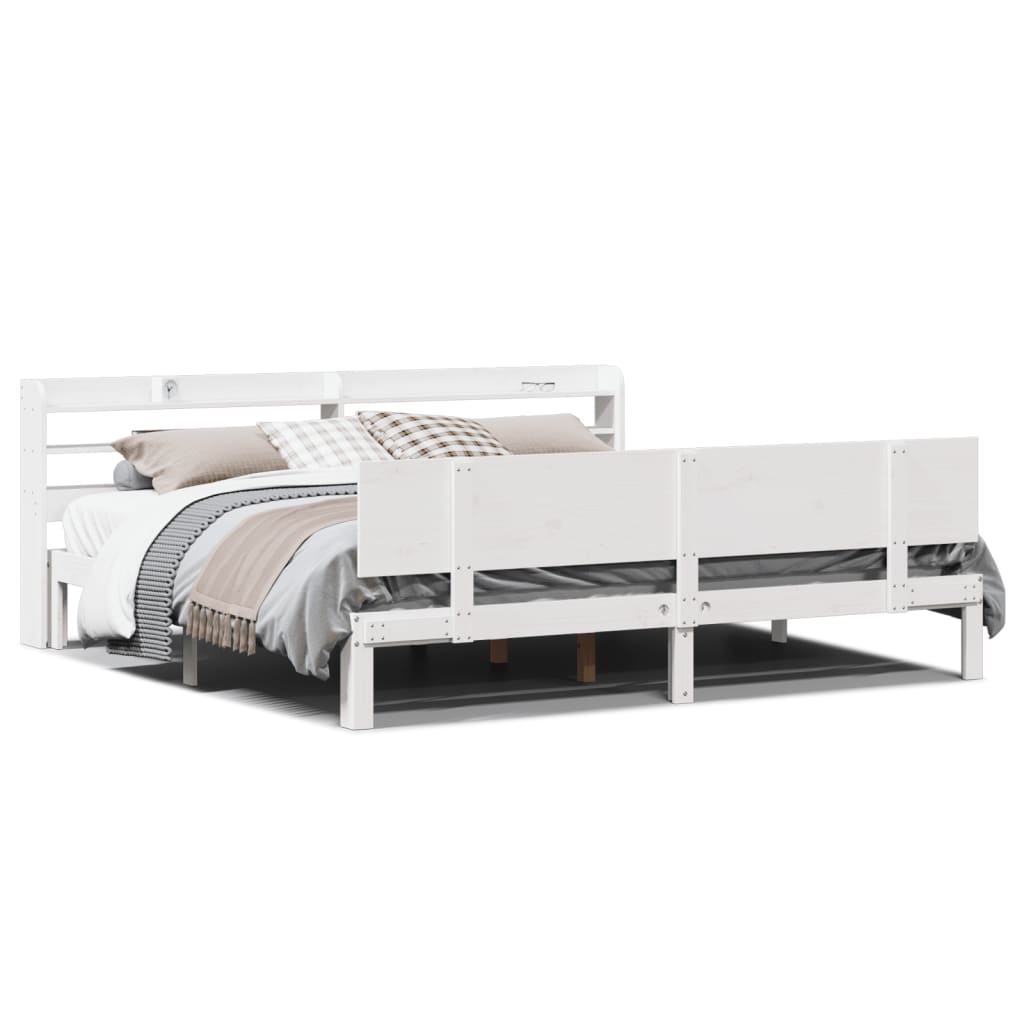 Bed Frame with Headboard without Mattress White 200x200 cm