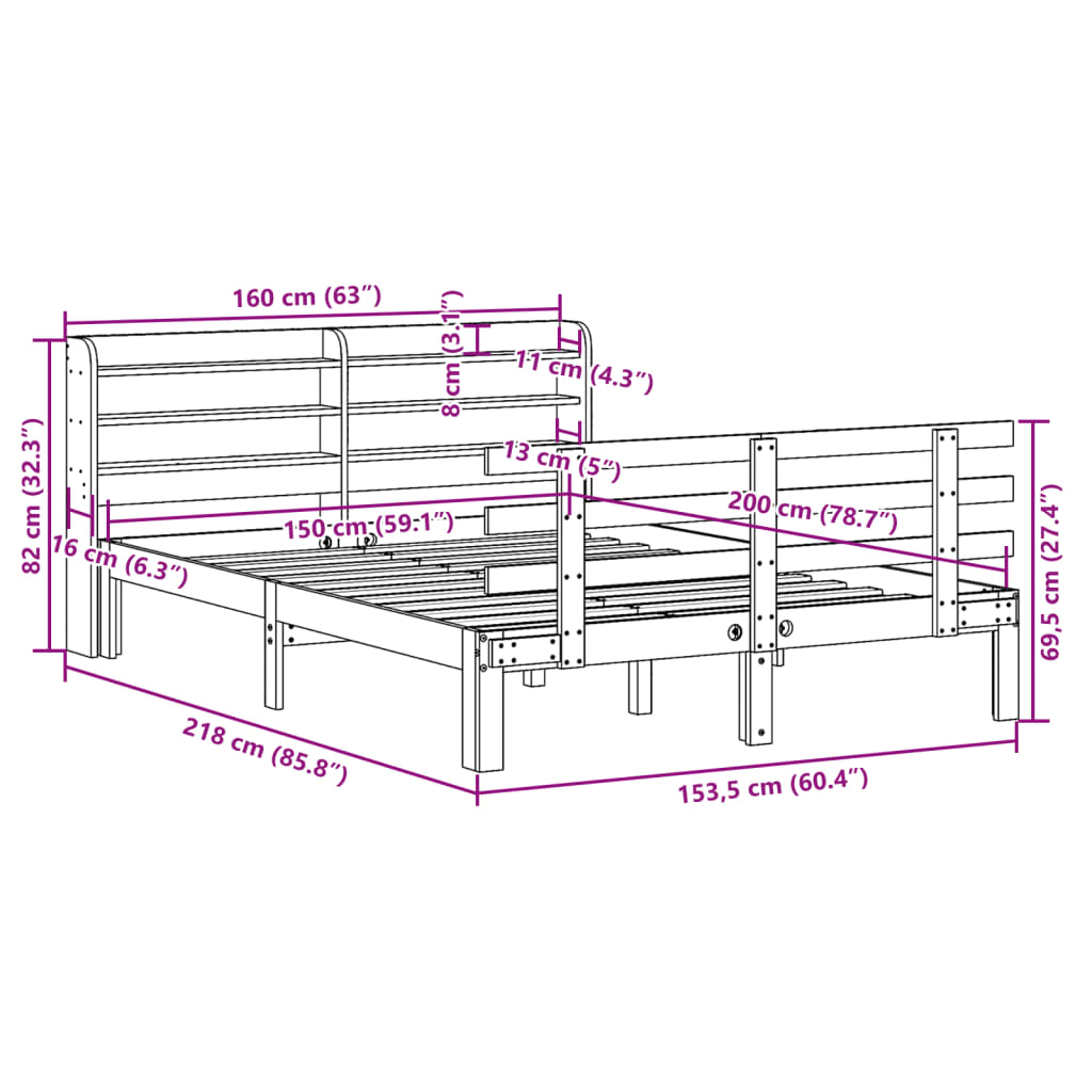 Bed Frame with Headboard without Mattress 150x200 cm King Size