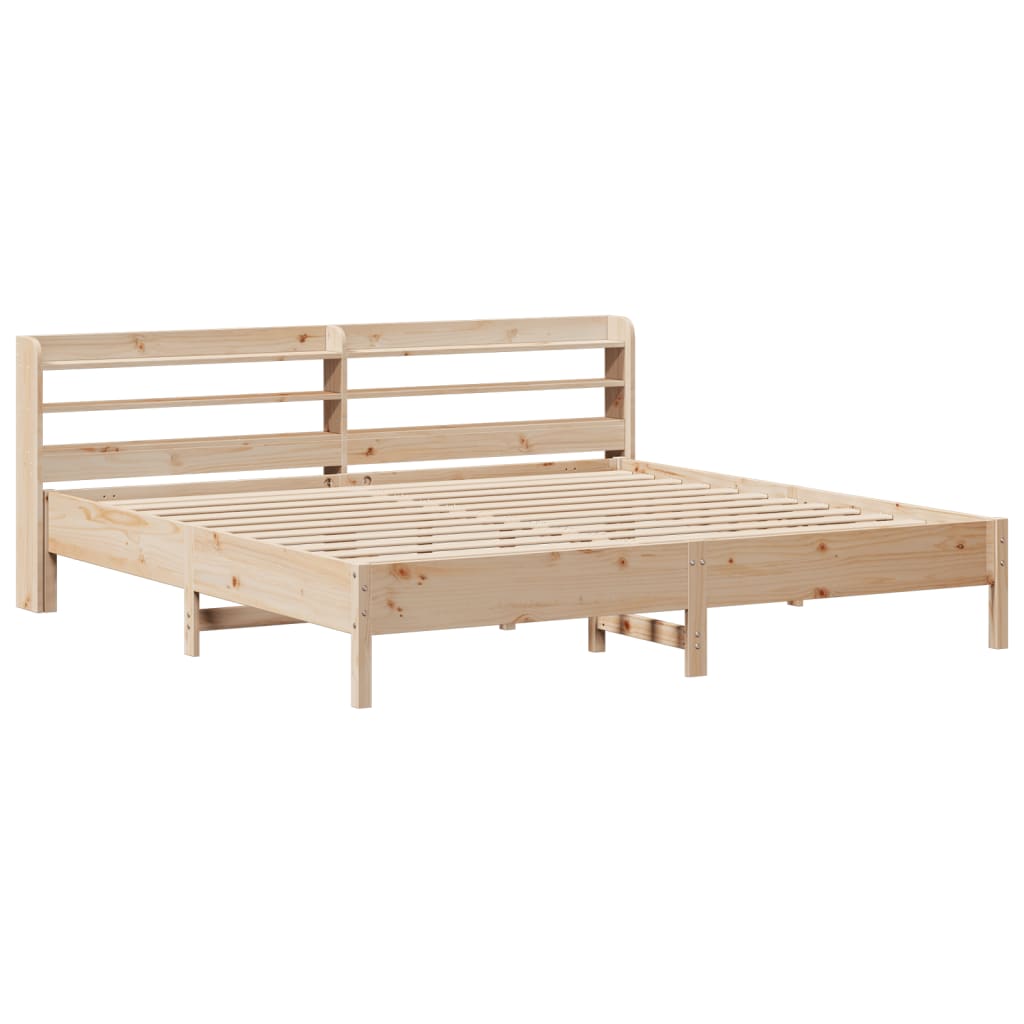 Rustic Wooden Solid Pine Wood Emperor Size 2m Bed Frame Base With Headboard