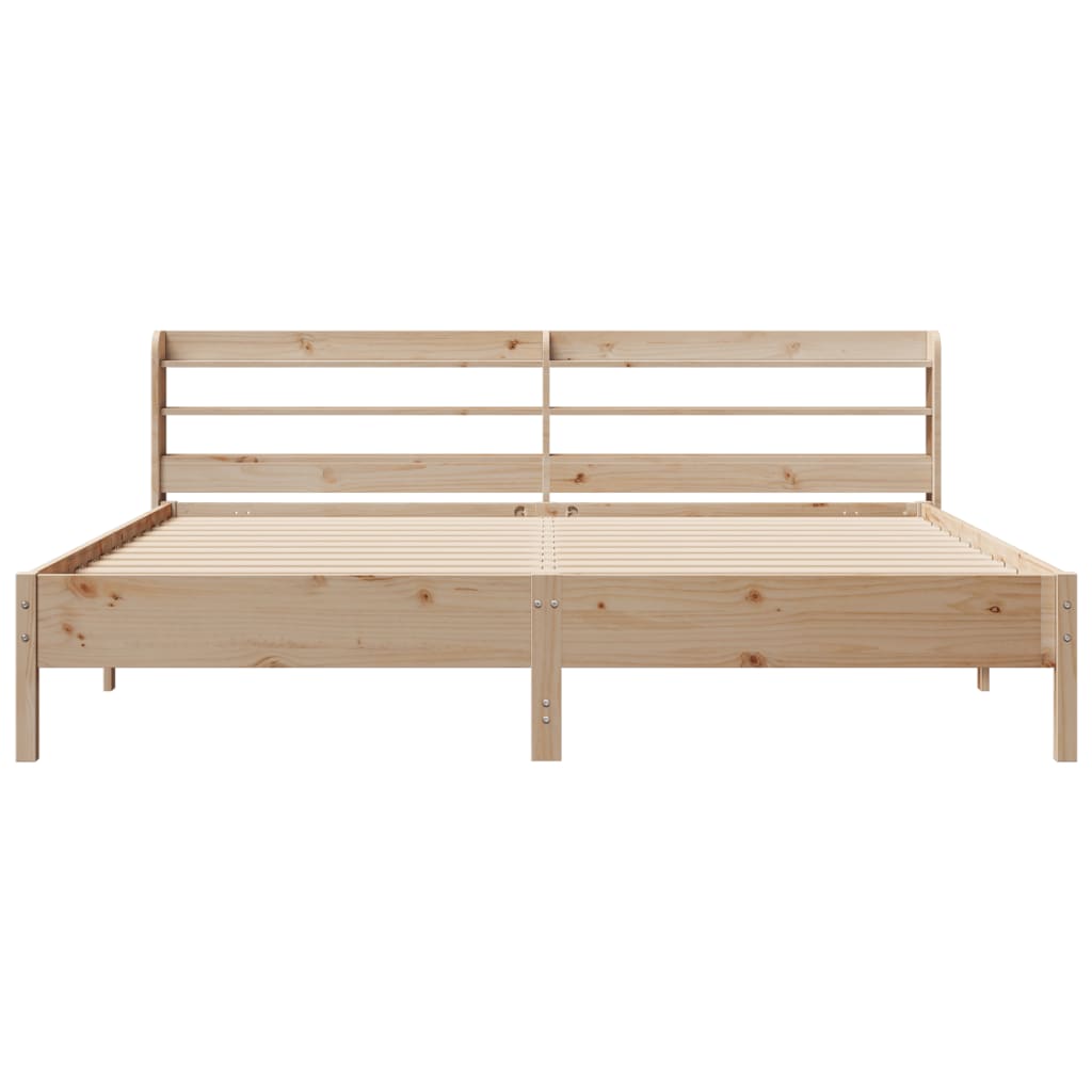 Rustic Wooden Solid Pine Wood Emperor Size 2m Bed Frame Base With Headboard