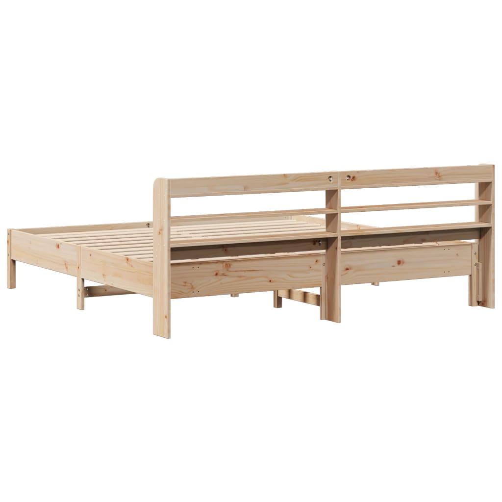 Rustic Wooden Solid Pine Wood Emperor Size 2m Bed Frame Base With Headboard