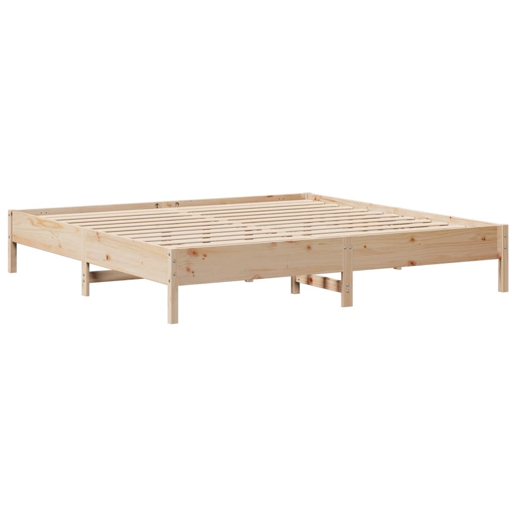 Rustic Wooden Solid Pine Wood Emperor Size 2m Bed Frame Base With Headboard